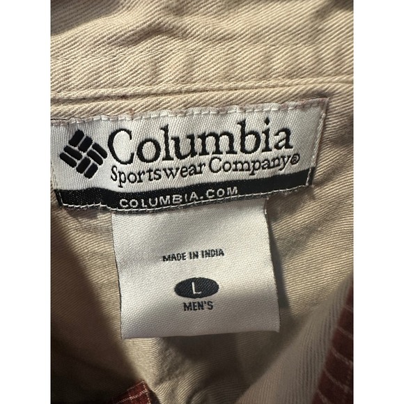 Columbia Mens Large Button Down Shirt Maroon Plaid Long Sleeve Outdoor Casual - Picture 3 of 4